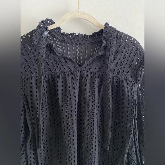MADEWELL Black Cotton Feminine Boho Eyelet  Tie Back Blouse Size XXS/XS - Picture 5 of 8